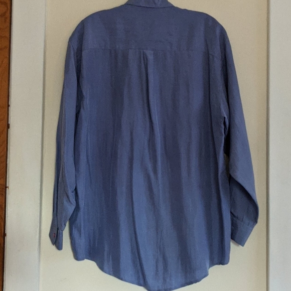 Vintage Silk Shirt size Petite Med Periwinkle blue - Picture 6 of 7